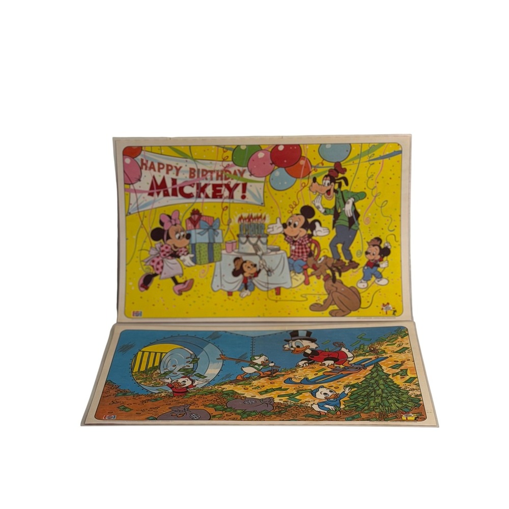 VTG‎ Disney Pepsi Placemats Yellow Blue Mickey Mouse Scrooge McDuck 1978 2pc Set